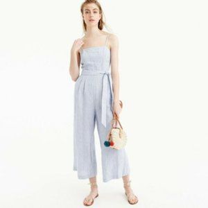 J. Crew Blue White Pin-Stripe Linen Jump Suit 00